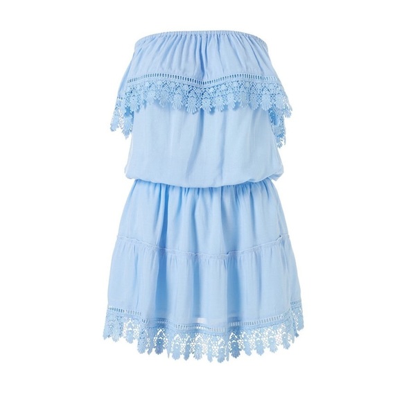 MELISSA ODABASH Joy Strapless Crochet-Trimmed Voile Mini Dress Light Blue Small - Picture 2 of 13